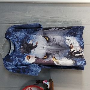 SALE 3/$12 💎 Bald Eagle Blue Tie Dye shirt size XL cotton spandex stretchy T1